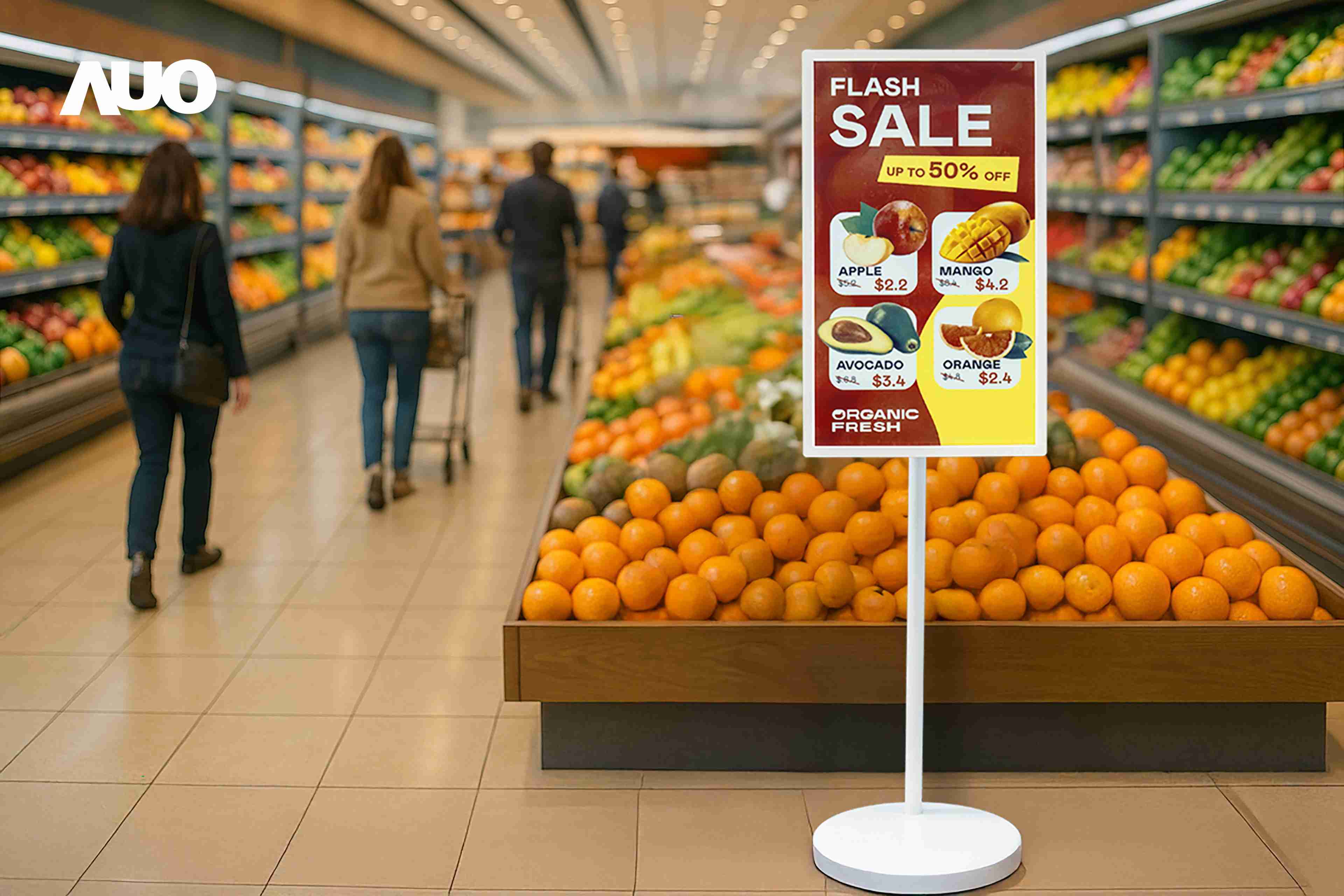 达擎首亮相低功耗、、、全彩的〝aecoPost电子纸解决方案〞，，，，仅在更新画面时需要微量的电力驱动，，，无需布建电线的便捷设计，，，使其可灵活应用、、、、随意置放，，，并可透过云端或行动装置app，，，，轻松管理及排程广告内容，，晋升店头营销利器。。